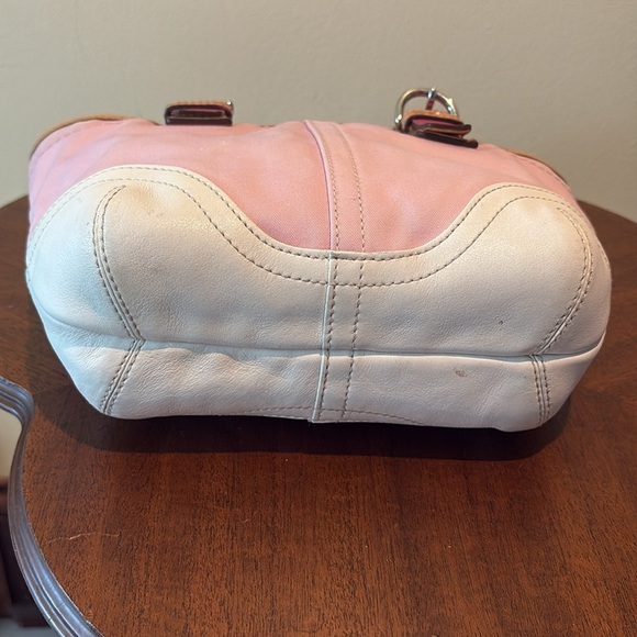 Coach  Hampton mini bag satchel  pink canvas/ white /raspberry/light tan leather - Picture 6 of 15